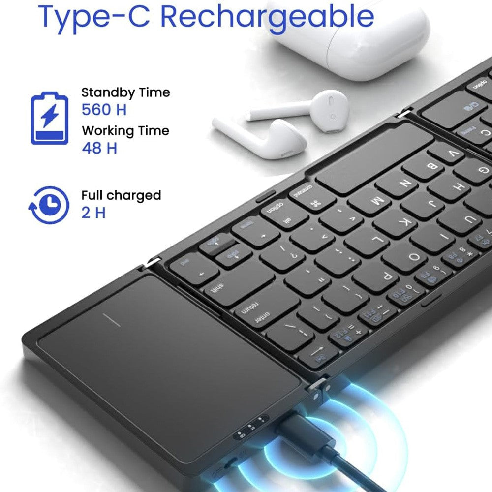 B089T Kompakte faltbare Bluetooth-Tastatur mit Touchpad & Handyhalterung