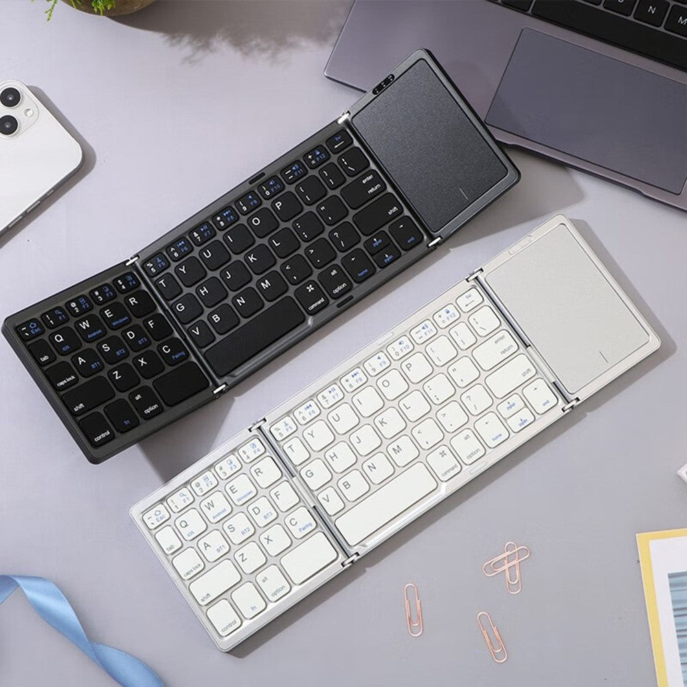 B089T Kompakte faltbare Bluetooth-Tastatur mit Touchpad & Handyhalterung