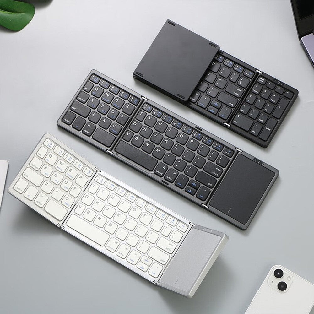 B089T Kompakte faltbare Bluetooth-Tastatur mit Touchpad & Handyhalterung