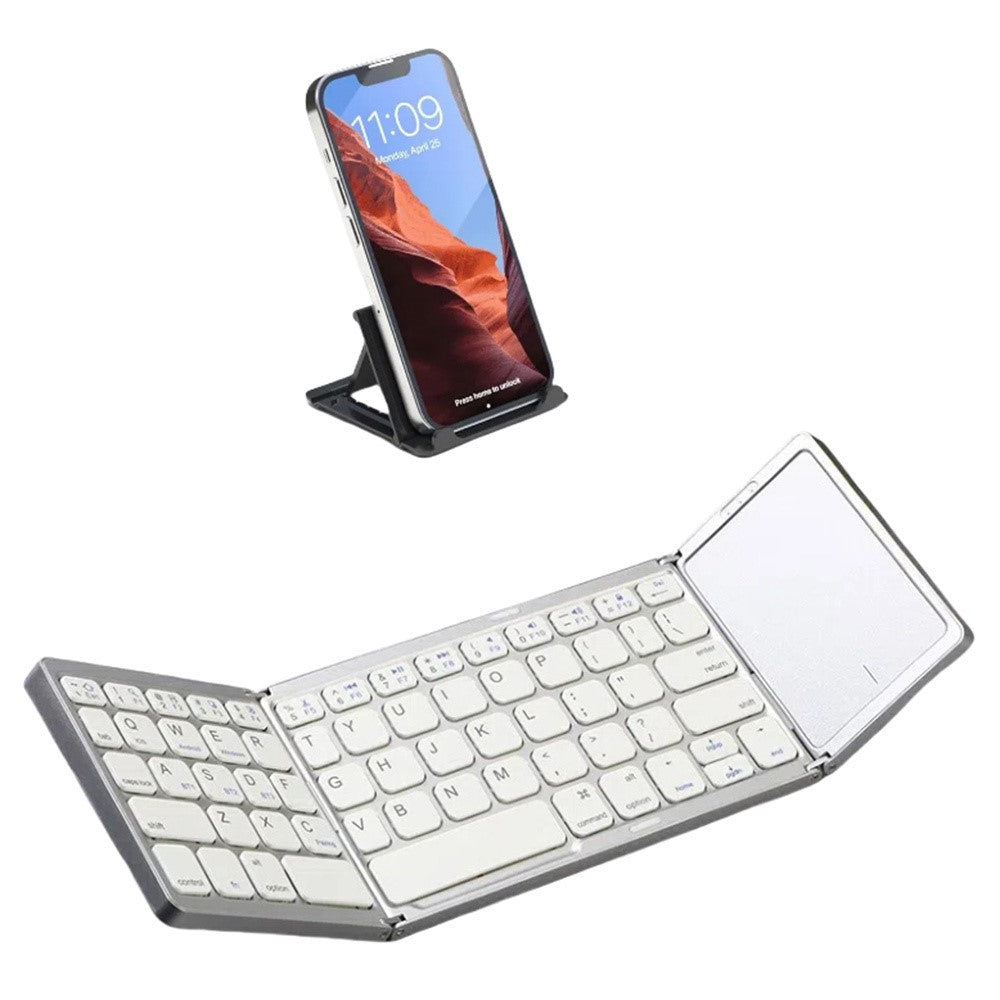 B089T Kompakte faltbare Bluetooth-Tastatur mit Touchpad & Handyhalterung