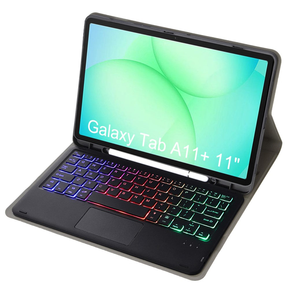 A240B-AS For Samsung Galaxy Tab A11+ Detachable Leather Case Bluetooth-Compatible Touchpad Keyboard with Backlit and Pen Slot