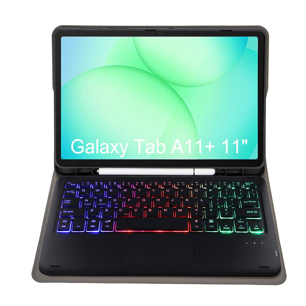 A240B-AS For Samsung Galaxy Tab A11+ Detachable Leather Case Bluetooth-Compatible Touchpad Keyboard with Backlit and Pen Slot