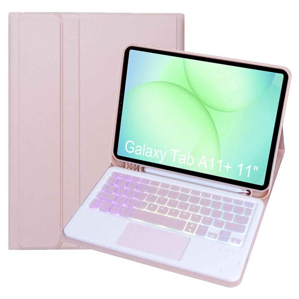 A240B-AS For Samsung Galaxy Tab A11+ Detachable Leather Case Bluetooth-Compatible Touchpad Keyboard with Backlit and Pen Slot