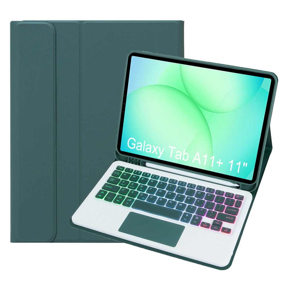 A240B-AS For Samsung Galaxy Tab A11+ Detachable Leather Case Bluetooth-Compatible Touchpad Keyboard with Backlit and Pen Slot
