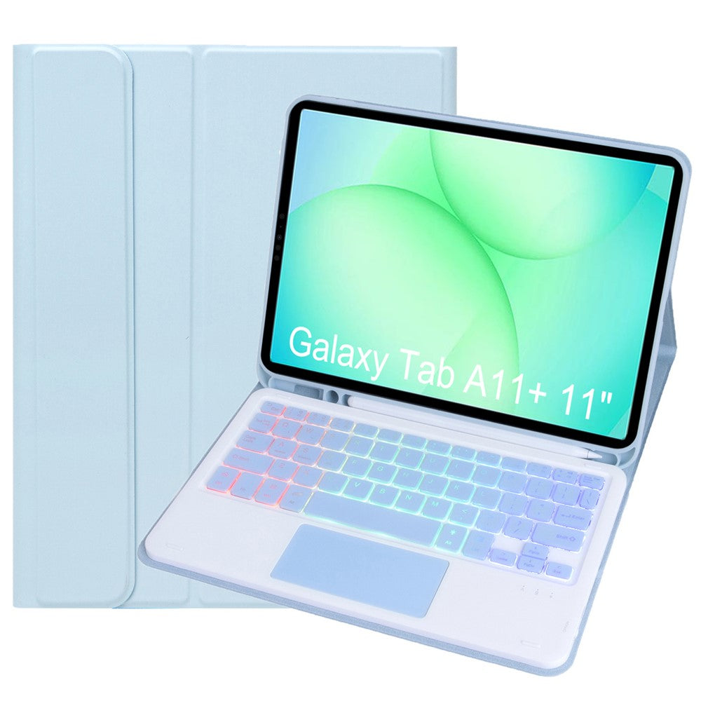 A240B-AS For Samsung Galaxy Tab A11+ Detachable Leather Case Bluetooth-Compatible Touchpad Keyboard with Backlit and Pen Slot