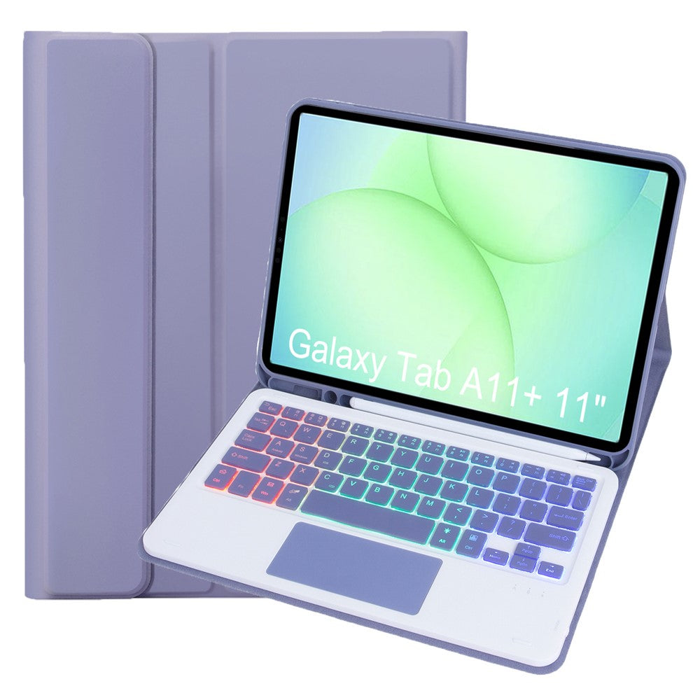 A240B-AS For Samsung Galaxy Tab A11+ Detachable Leather Case Bluetooth-Compatible Touchpad Keyboard with Backlit and Pen Slot