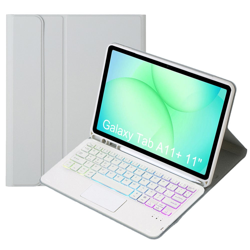 A240B-AS For Samsung Galaxy Tab A11+ Detachable Leather Case Bluetooth-Compatible Touchpad Keyboard with Backlit and Pen Slot