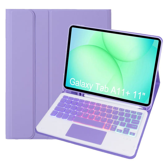 A240B-AS For Samsung Galaxy Tab A11+ Detachable Leather Case Bluetooth-Compatible Touchpad Keyboard with Backlit and Pen Slot