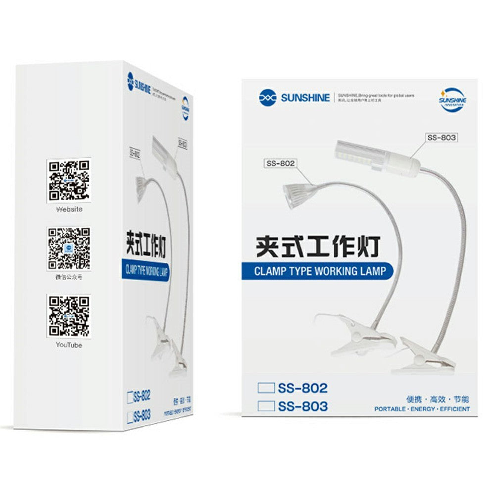 SUNSHINE SS-802 Clamp Work Light 35 LEDs Metal Body Flexible Hose Clip-on LED Desk Lamp for Repair