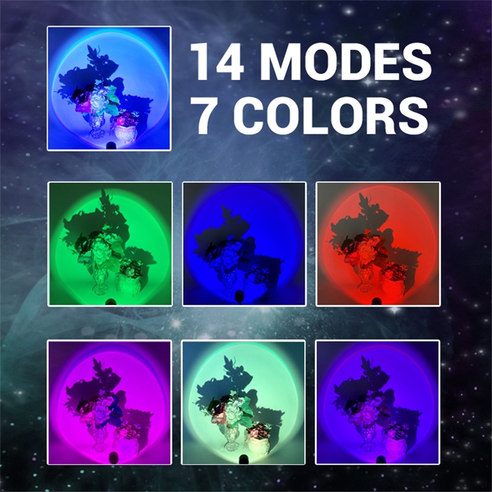 R13 Romantic Sunset Projector Lamp USB Atmosphere Lamp LED Night Light for Bedroom Coffee Store, 7 Colors