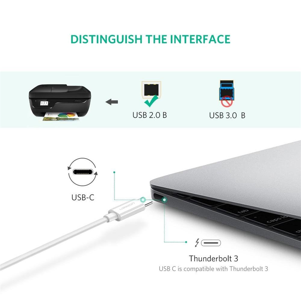 UGREEN 1.5m for Epson/MacBook Pro/HP/Canon/Brother/Samsung Printer USB C to USB B 2.0 Printer Cable Printer Scanner Cord