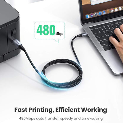 UGREEN 1.5m USB C to USB B 2.0 Nylon Braided Cable for MacBook Pro Epson HP Canon Samsung Printer