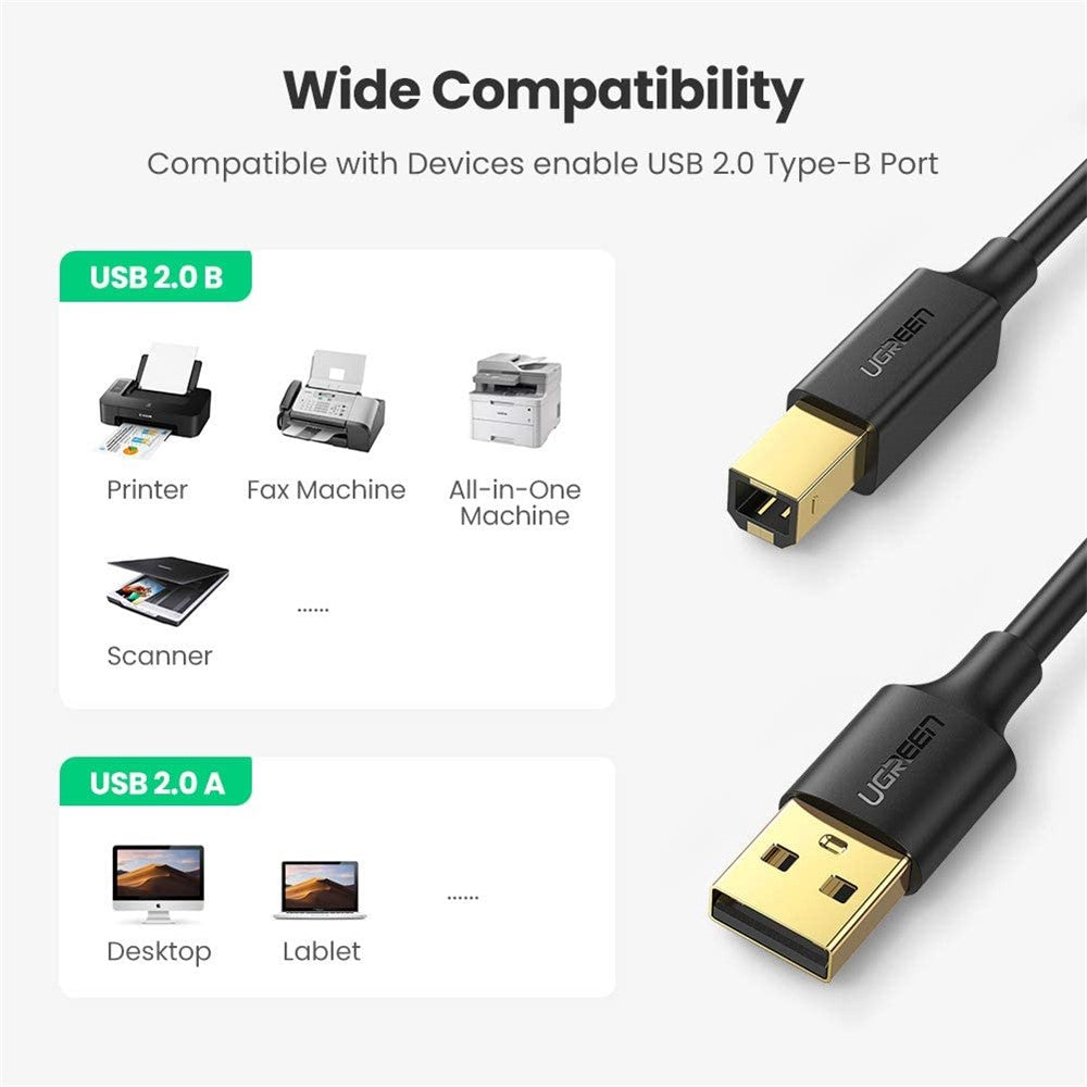 UGREEN 5m Type B Male to A Male Gold Plated Connector USB 2.0 Printer Cable for HP Canon Epson