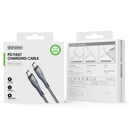 DUZZONA A2 3m PD 65W Fast Charging USB-C to USB-C Cable Nylon Braided Data Cord for iPhone 16-15 Series