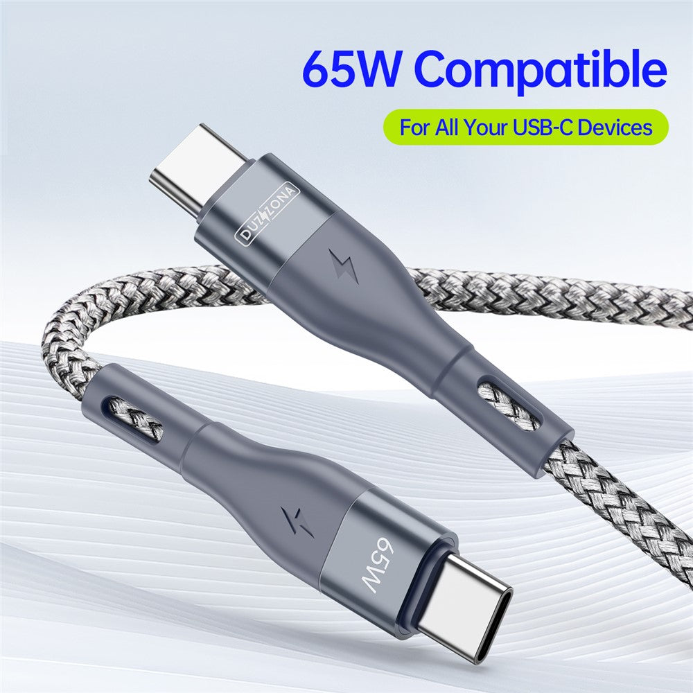 DUZZONA A2 3m PD 65W Fast Charging USB-C to USB-C Cable Nylon Braided Data Cord for iPhone 16-15 Series