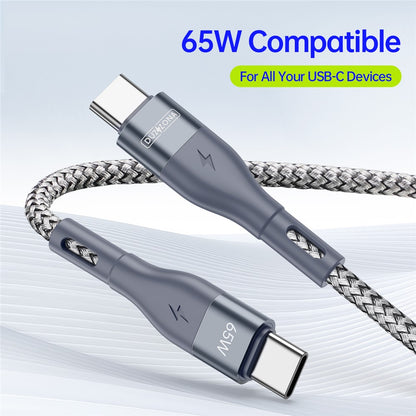 DUZZONA A2 3m PD 65W Fast Charging USB-C to USB-C Cable Nylon Braided Data Cord for iPhone 16-15 Series