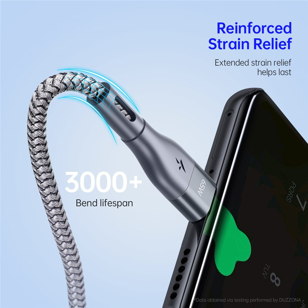 DUZZONA A2 3m PD 65W Fast Charging USB-C to USB-C Cable Nylon Braided Data Cord for iPhone 16-15 Series