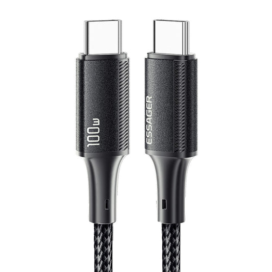 ESSAGER 2m Type-C to Type-C PD 100W 5A Data Cable Nylon Braided Phone Tablet Fast Charging Cord