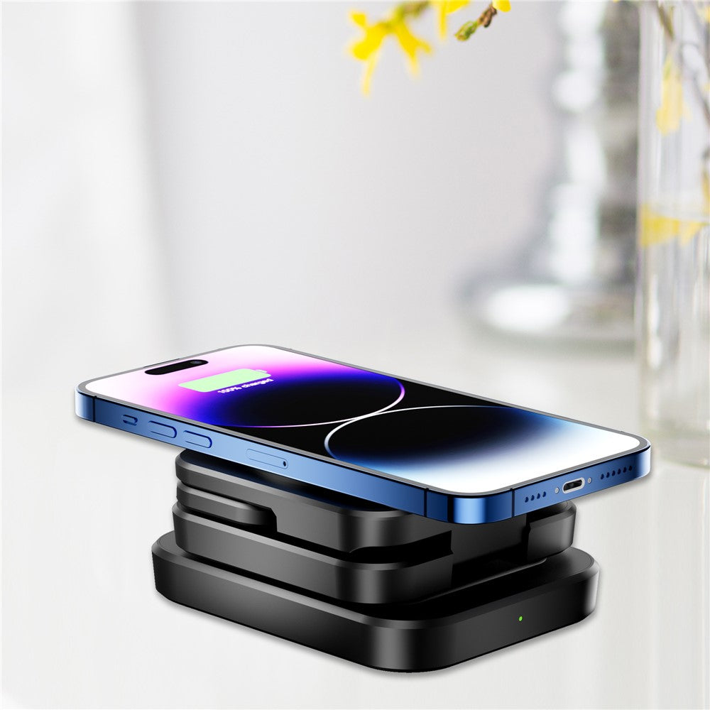A390 3-in-1 15W Magnetisches Schnelllade-Ladekabel mit faltbarem Ständer für iPhone / Apple Watch / AirPods