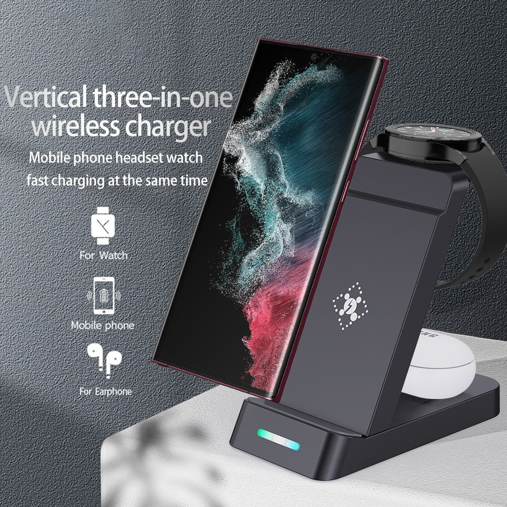 B-20A 3 in 1 Wireless Charging Station 15W Foldable Magnetic Charger Stand for Phone Earbuds Samsung Galaxy Watch 3 / 4 / 5 / 6 / 7