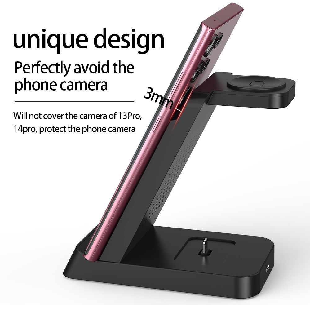 B-20A 3 in 1 Wireless Charging Station 15W Foldable Magnetic Charger Stand for Phone Earbuds Samsung Galaxy Watch 3 / 4 / 5 / 6 / 7