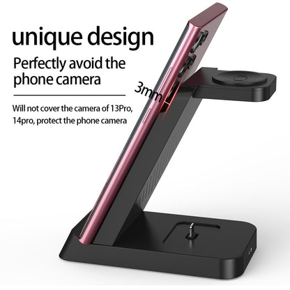 B-20A 3 in 1 Wireless Charging Station 15W Foldable Magnetic Charger Stand for Phone Earbuds Samsung Galaxy Watch 3 / 4 / 5 / 6 / 7