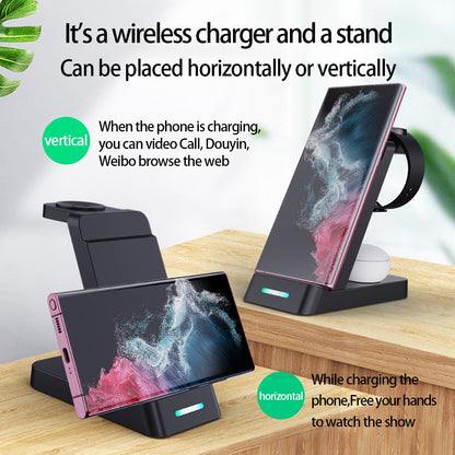 B-20A 3 in 1 Wireless Charging Station 15W Foldable Magnetic Charger Stand for Phone Earbuds Samsung Galaxy Watch 3 / 4 / 5 / 6 / 7