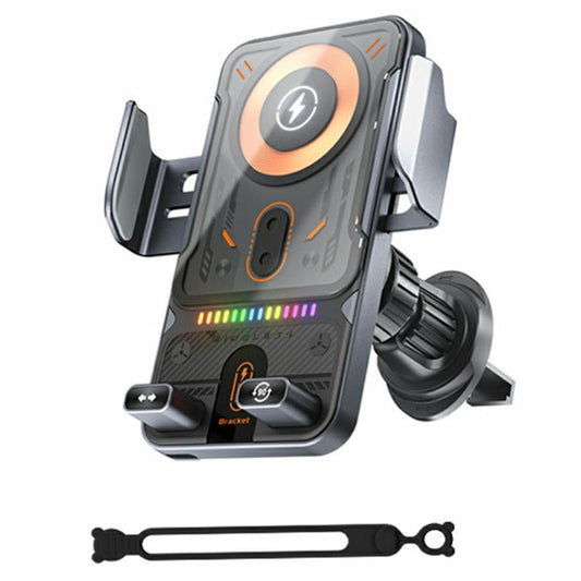 Smart Sensor Car Phone Holder 15W Wireless Charger Automatic Clamping Rotatable Mount with Cable Tie