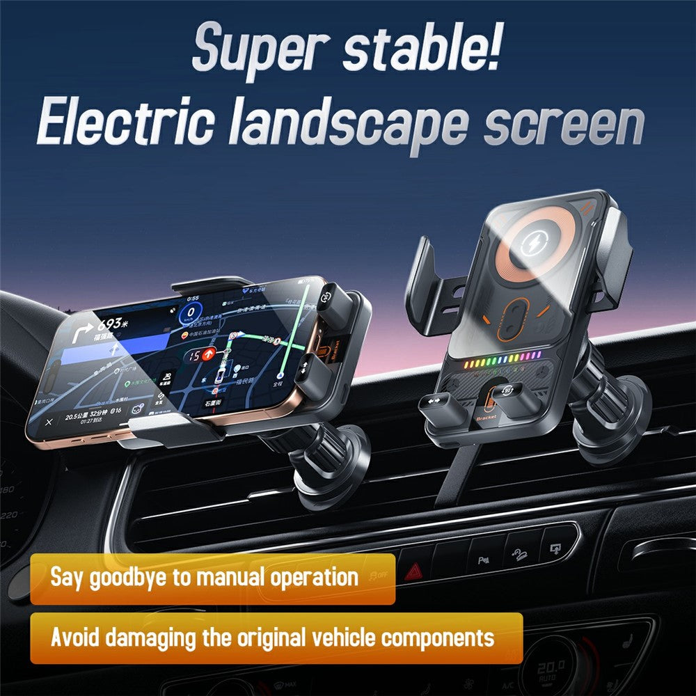 Smart Sensor Car Phone Holder 15W Wireless Charger Automatic Clamping Rotatable Mount with Cable Tie