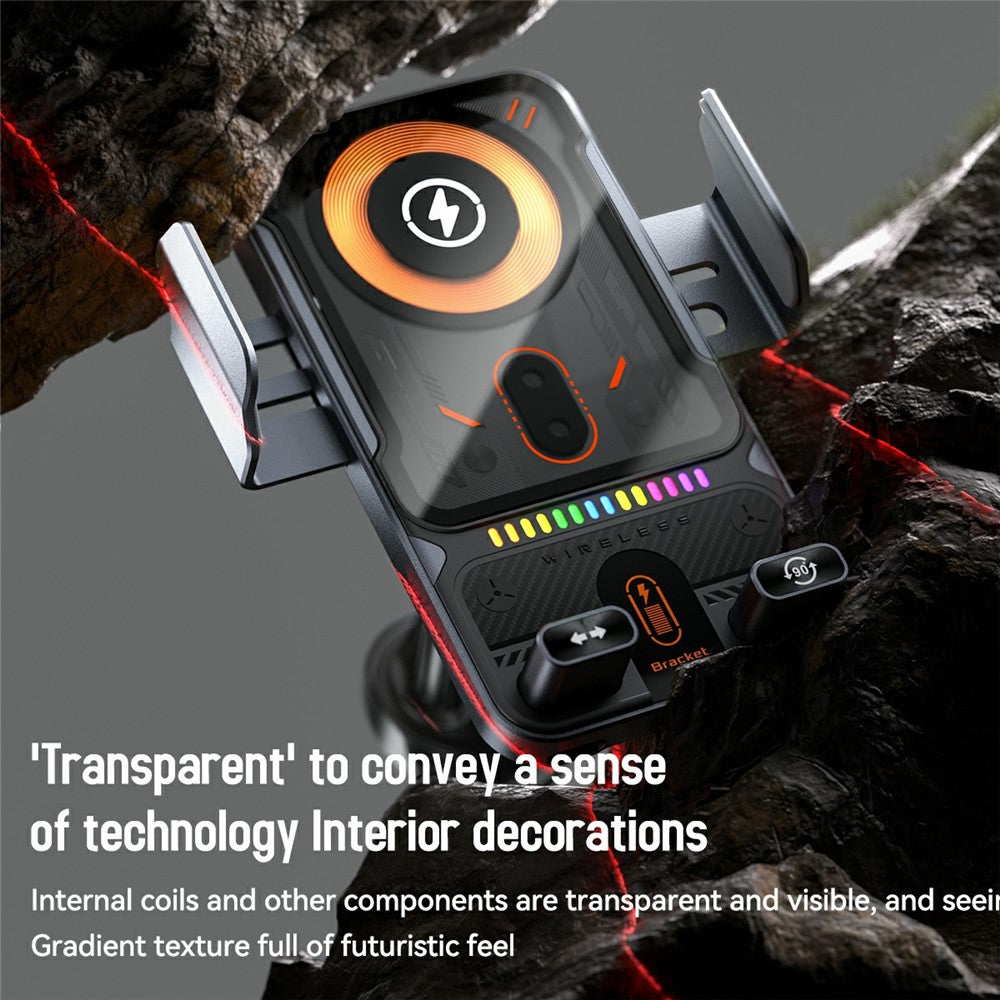 Smart Sensor Car Phone Holder 15W Wireless Charger Automatic Clamping Rotatable Mount with Cable Tie