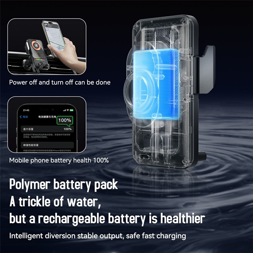 Smart Sensor Car Phone Holder 15W Wireless Charger Automatic Clamping Rotatable Mount with Cable Tie