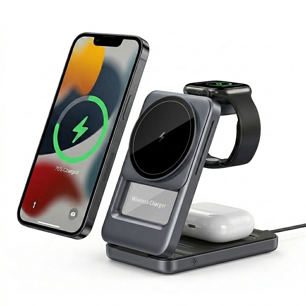 S29 3-in-1 Magnetisches Wireless Ladegerät 15W Schnellladung mit Umgebungslicht