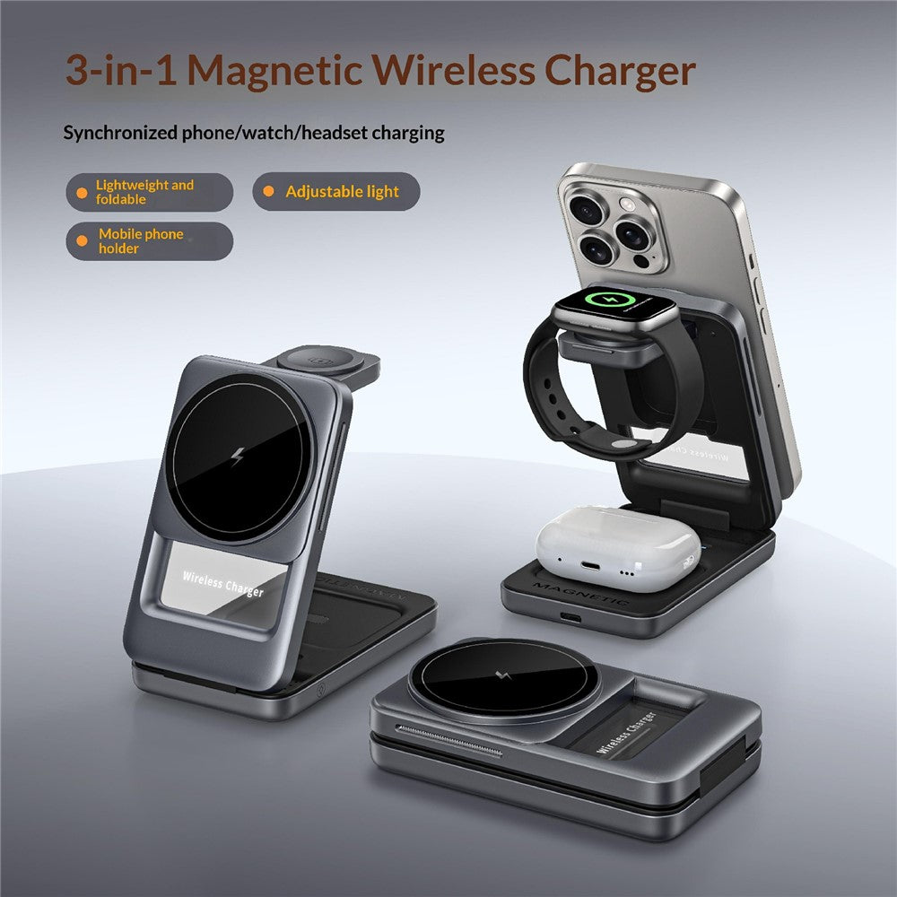 S29 3-in-1 Magnetisches Wireless Ladegerät 15W Schnellladung mit Umgebungslicht