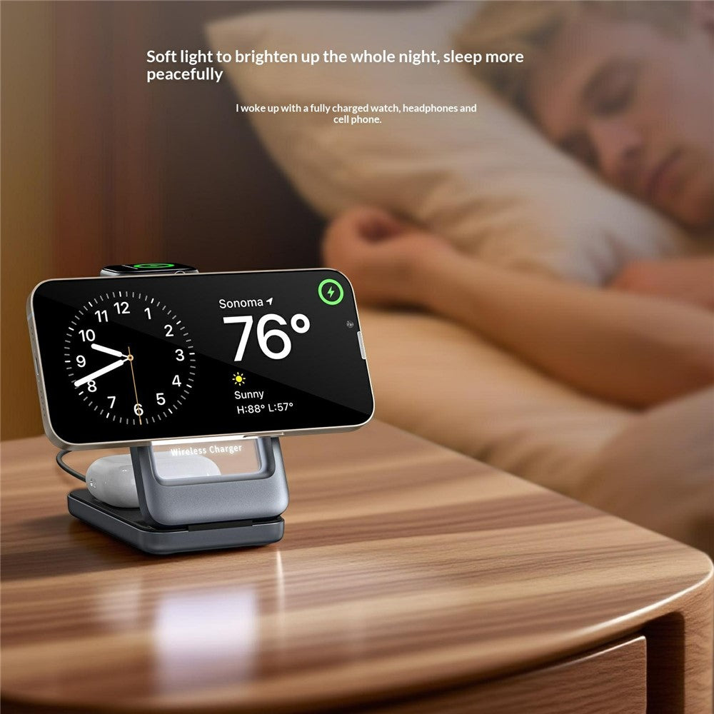 S29 3-in-1 Magnetisches Wireless Ladegerät 15W Schnellladung mit Umgebungslicht
