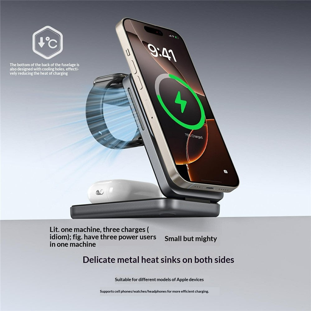 S29 3-in-1 Magnetisches Wireless Ladegerät 15W Schnellladung mit Umgebungslicht