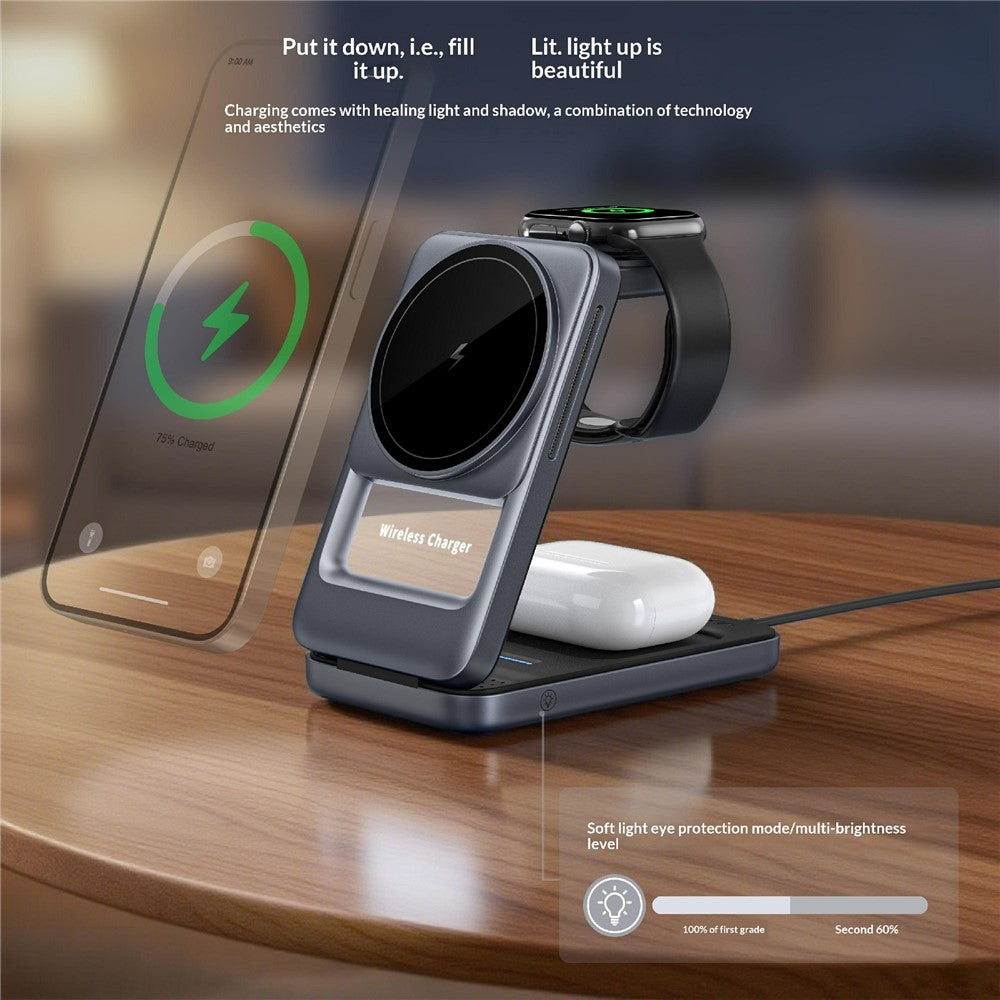 S29 3-in-1 Magnetisches Wireless Ladegerät 15W Schnellladung mit Umgebungslicht