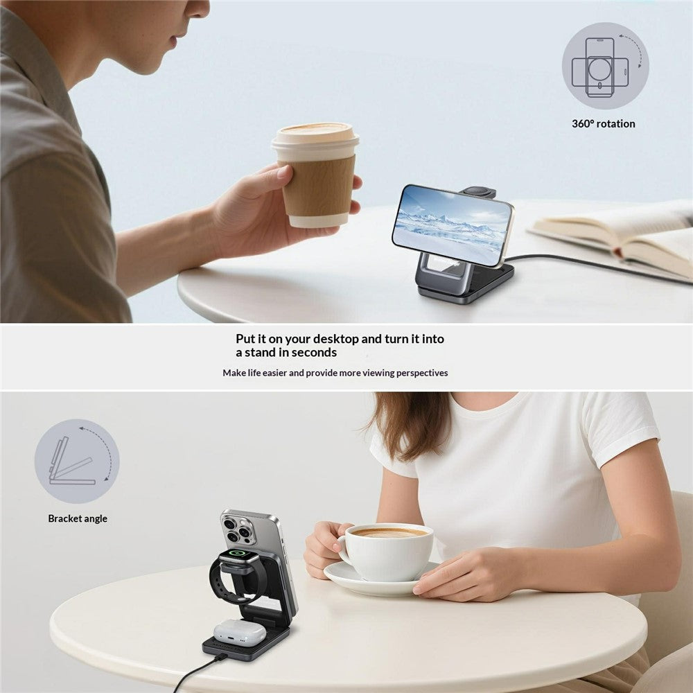 S29 3-in-1 Magnetisches Wireless Ladegerät 15W Schnellladung mit Umgebungslicht