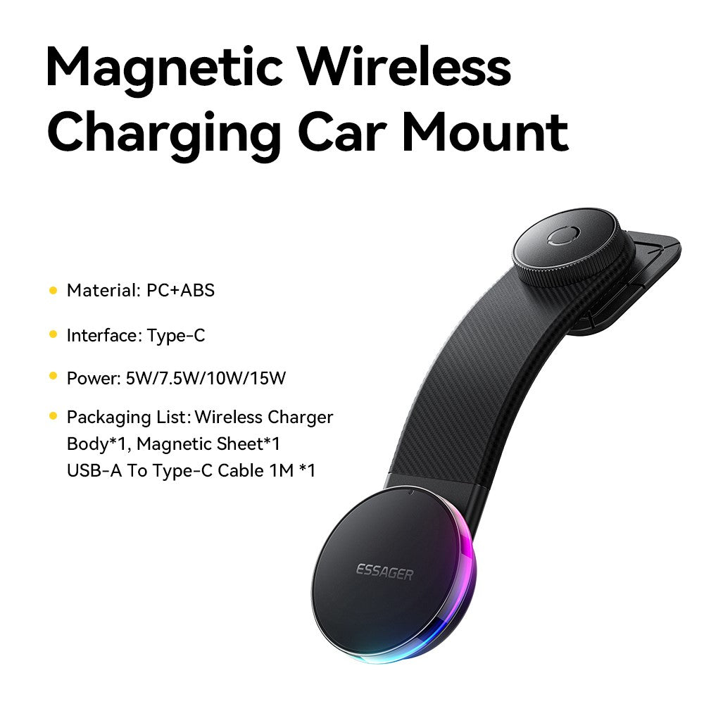 ESSAGER 15W Schnellladegerät mit RGB-Licht, magnetisch, 360° drehbar