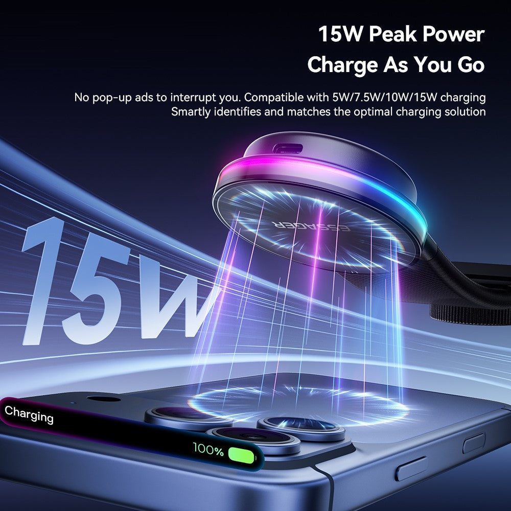 ESSAGER 15W Schnellladegerät mit RGB-Licht, magnetisch, 360° drehbar