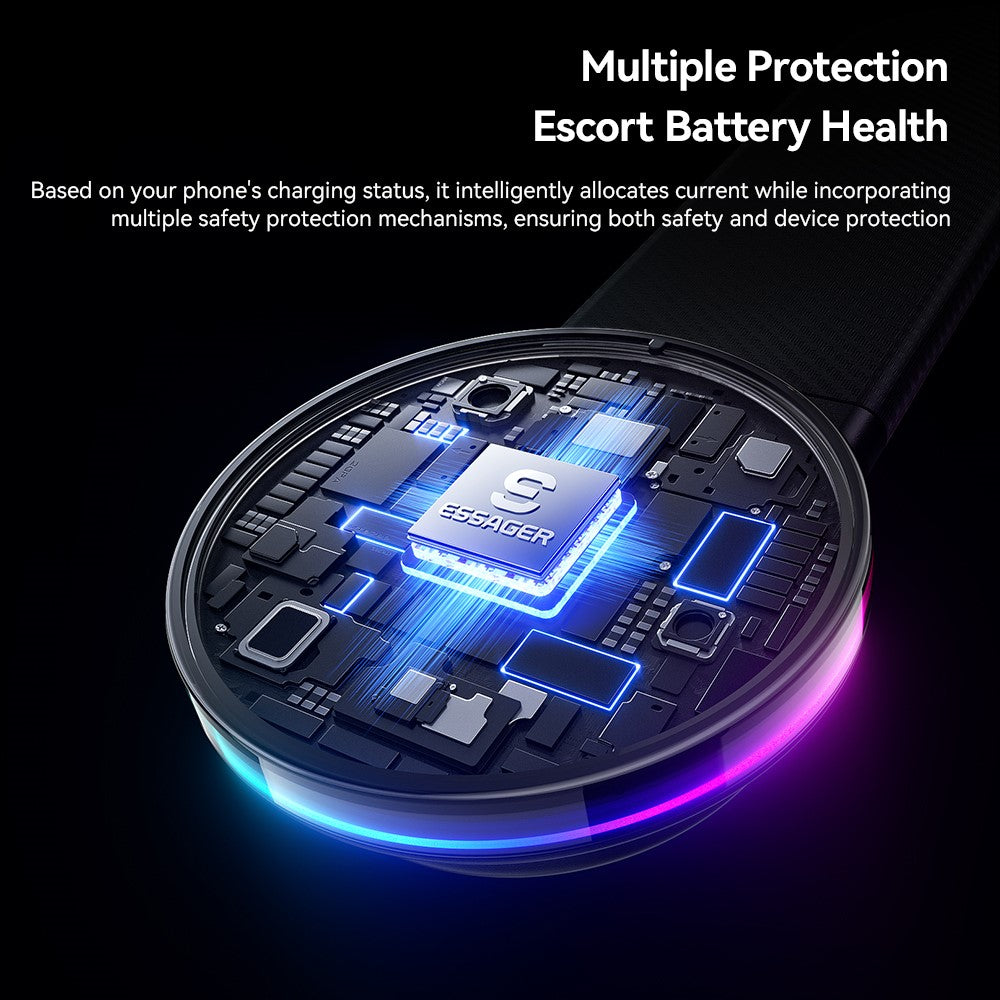 ESSAGER 15W Schnellladegerät mit RGB-Licht, magnetisch, 360° drehbar