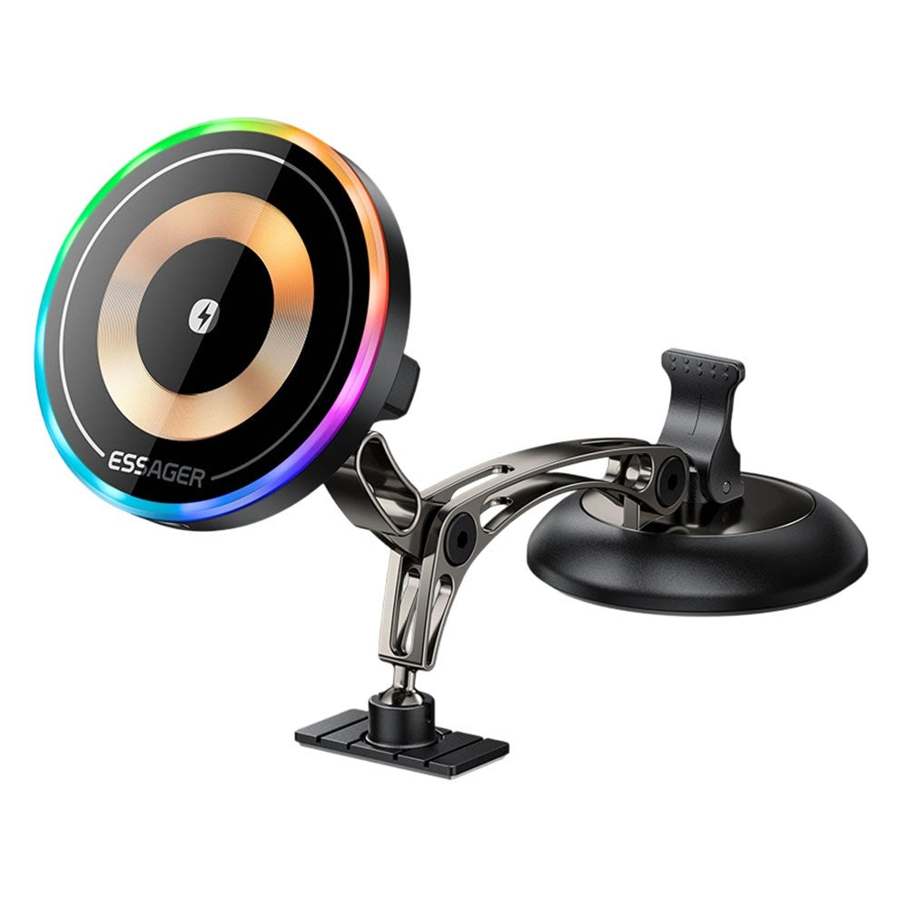 ESSAGER Magnetische Auto Handyhalterung mit RGB, 15W Wireless Charger für Armaturenbrett/Windschutzscheibe