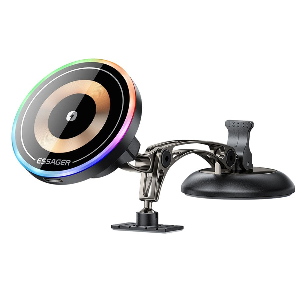 ESSAGER Magnetische Auto Handyhalterung mit RGB, 15W Wireless Charger für Armaturenbrett/Windschutzscheibe