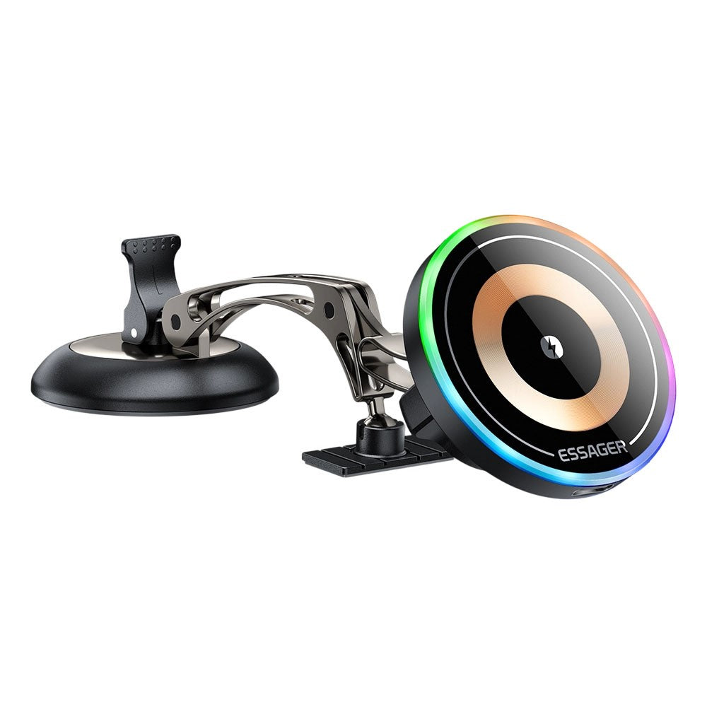 ESSAGER Magnetische Auto Handyhalterung mit RGB, 15W Wireless Charger für Armaturenbrett/Windschutzscheibe