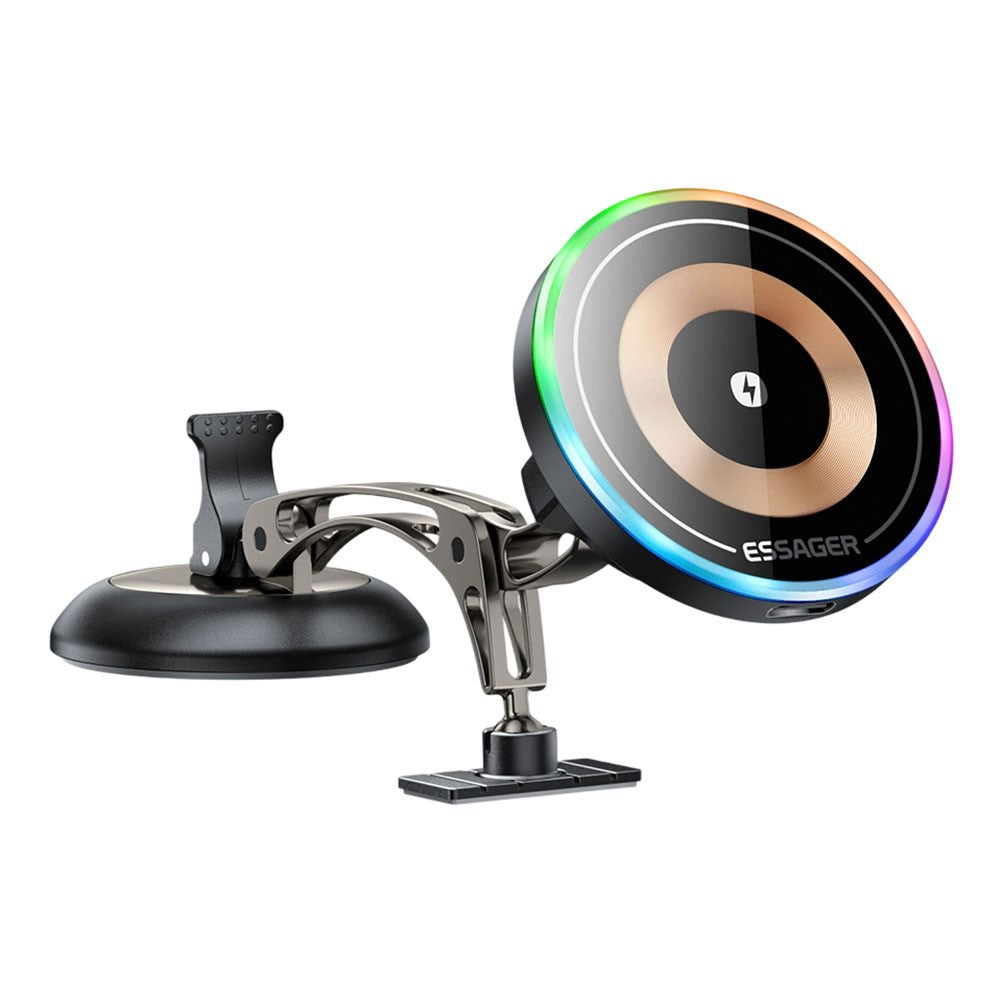 ESSAGER Magnetische Auto Handyhalterung mit RGB, 15W Wireless Charger für Armaturenbrett/Windschutzscheibe