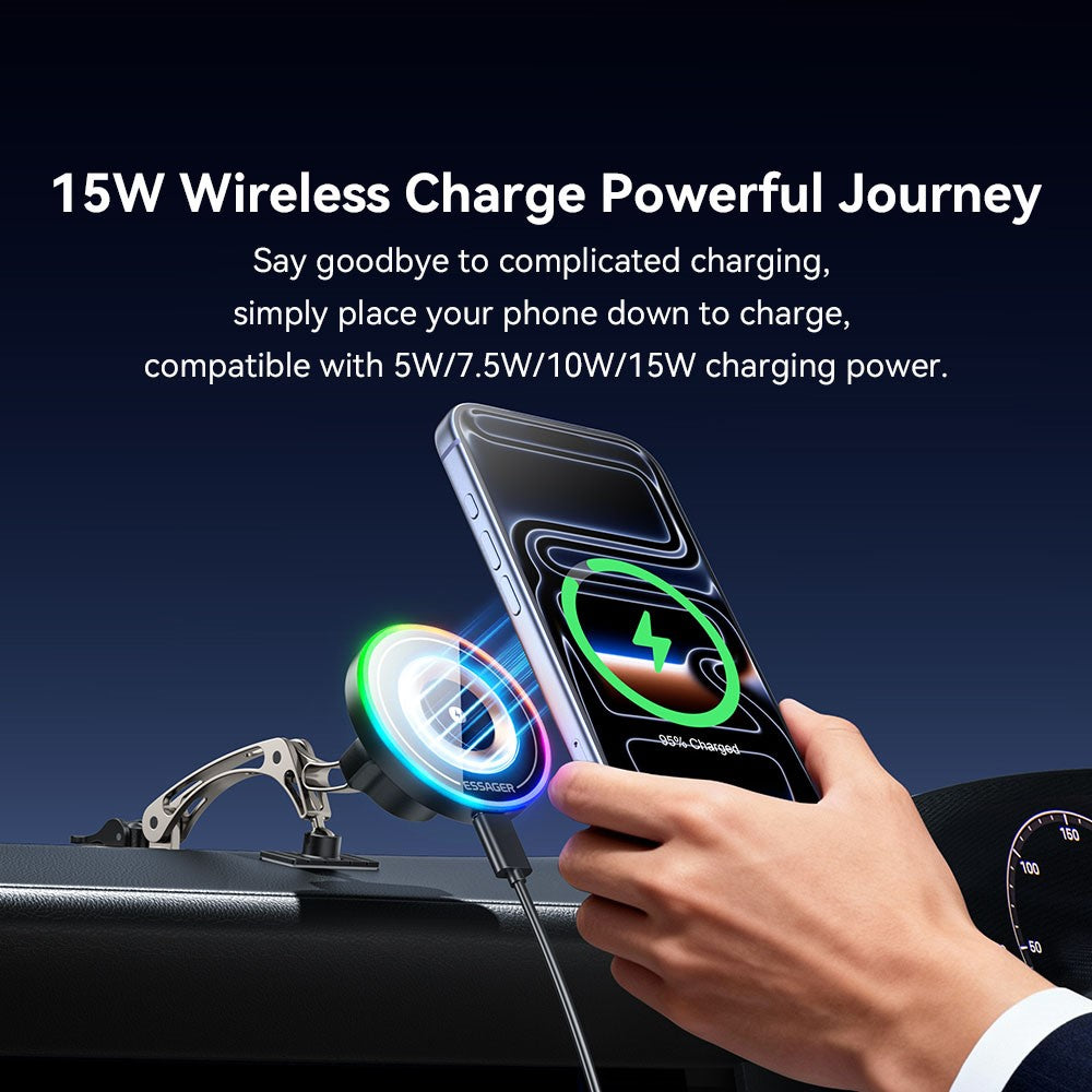 ESSAGER Magnetische Auto Handyhalterung mit RGB, 15W Wireless Charger für Armaturenbrett/Windschutzscheibe