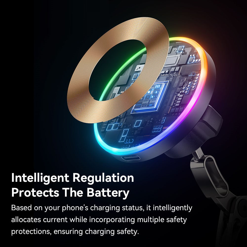 ESSAGER Magnetische Auto Handyhalterung mit RGB, 15W Wireless Charger für Armaturenbrett/Windschutzscheibe