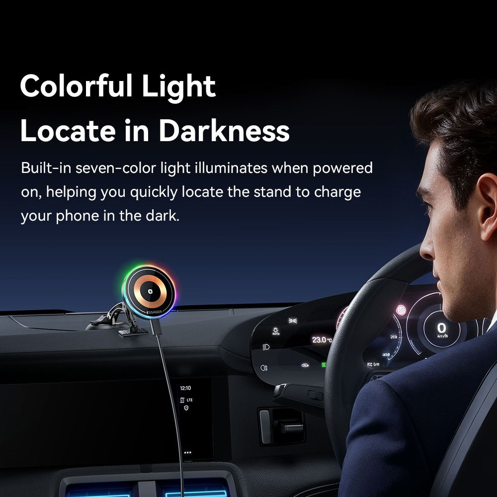 ESSAGER Magnetische Auto Handyhalterung mit RGB, 15W Wireless Charger für Armaturenbrett/Windschutzscheibe