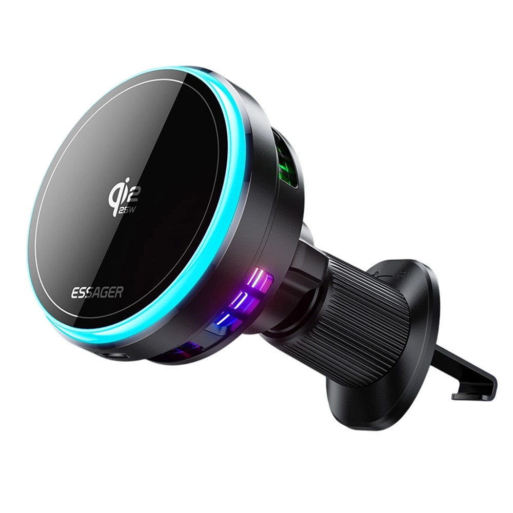 ESSAGER Qi2.2 25W Lade Halterung Lüftungsmagnet mit RGB-Licht