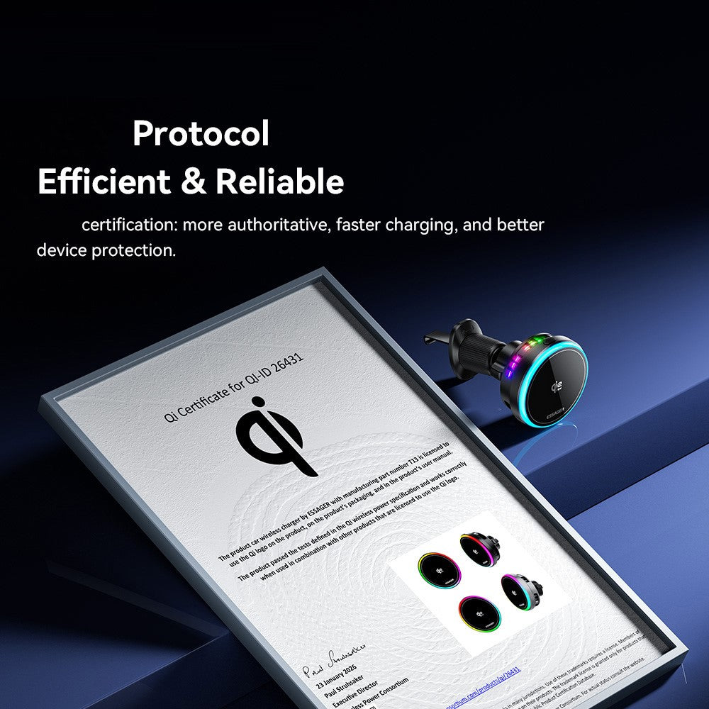 ESSAGER Qi2.2 25W Lade Halterung Lüftungsmagnet mit RGB-Licht