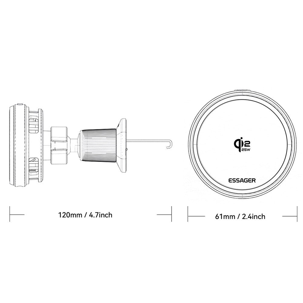 ESSAGER Qi2.2 25W Lade Halterung Lüftungsmagnet mit RGB-Licht
